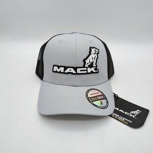 MACK TRUCK Embroidered Logo Bulldog Trucker Hat Snapback Gray/Black Curved Brim